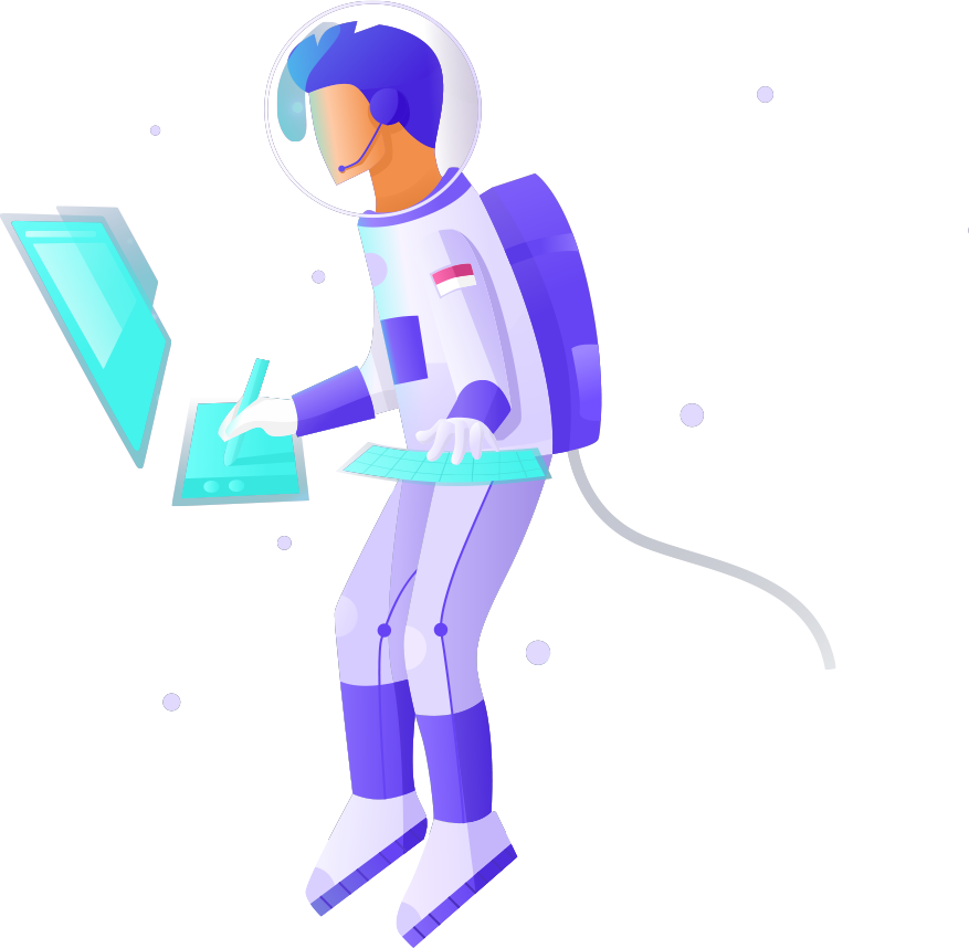 illustration of astronaut doing brand design in space