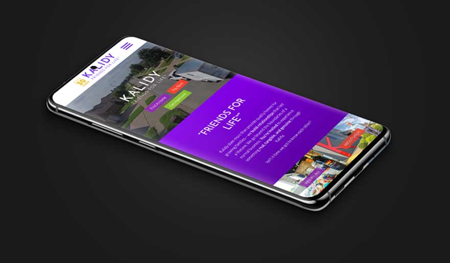 phone mockup of kalidy home homepage website design